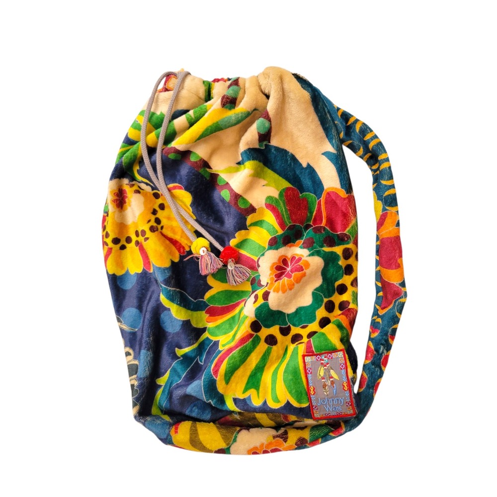 Johnny Was Floral Blanket Drawstring‎ Bag Boho Hippie Colorful Travel Gym
